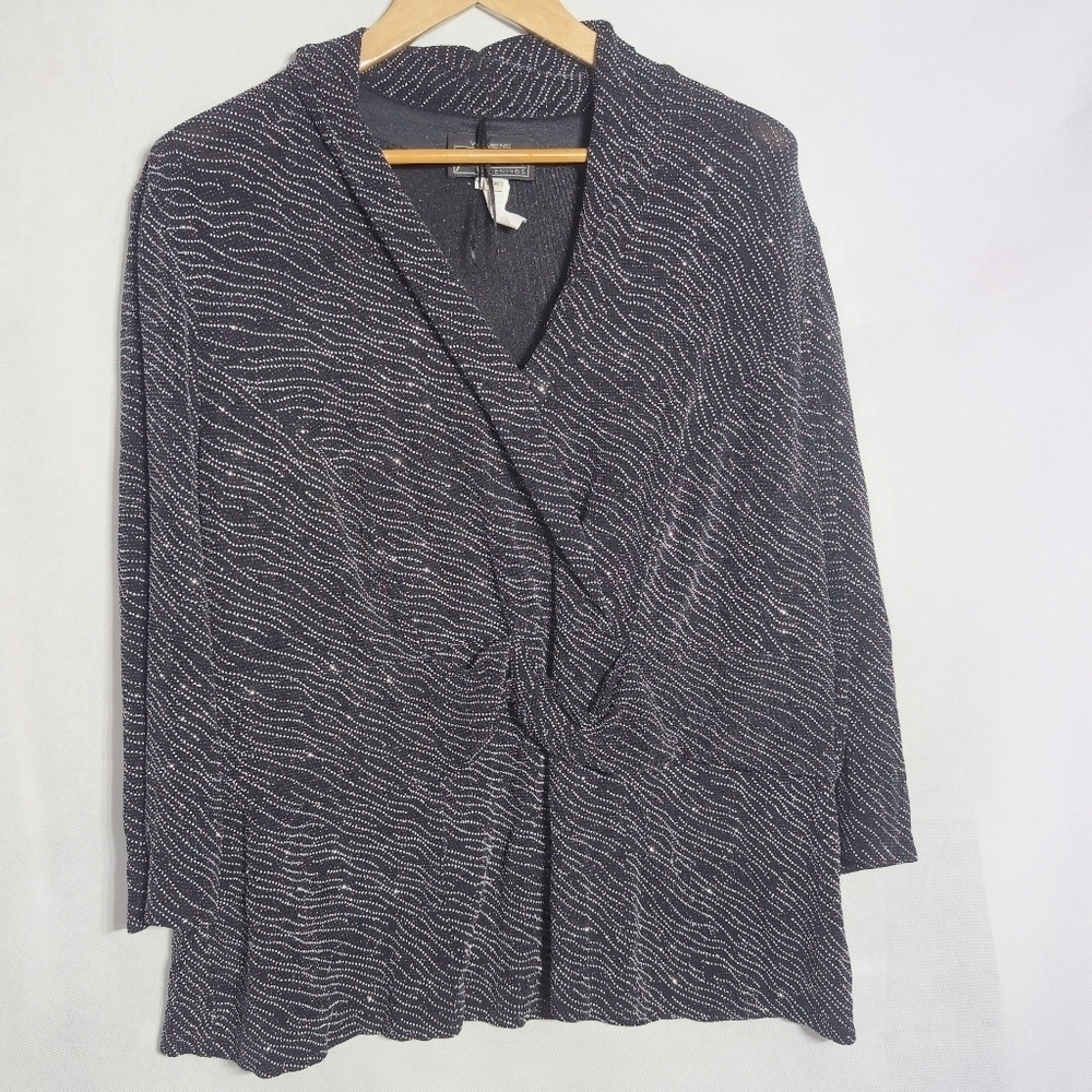 Alex Evenings Black and Silver Metallic 3X Blouse